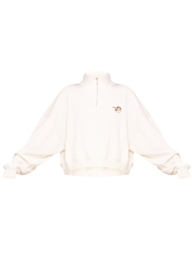 Plt Logo Cream Embroidered Half Zip Sweatshirt
