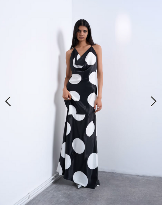 Topshop occasion cowl neck dress in mono polka dot print