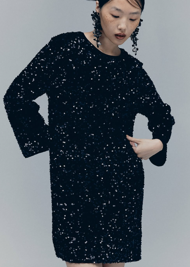 H&M - SEQUINED A-LINE DRESS- Navy