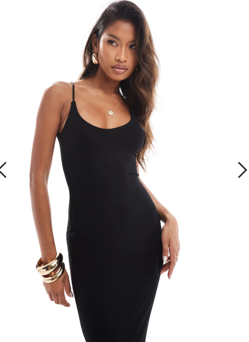 ASOS DESIGN asymmetric scoop neck maxi dress with skinny strap and open back detail in black