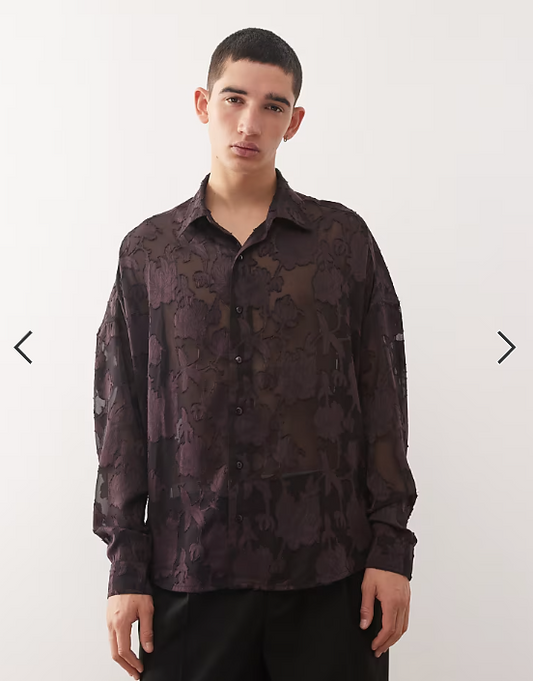 Reclaimed Vintage Limited Edition lace applique shirt in brown floral