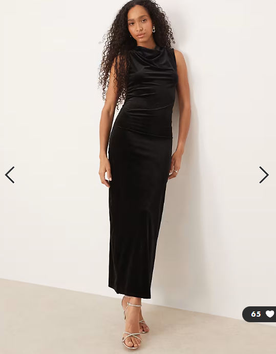 Vila high neck velvet ruched maxi dress in black