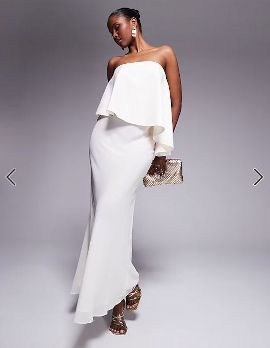 ASOS DESIGN bandeau asymmetric contrast fabric bias maxi dress in ivory