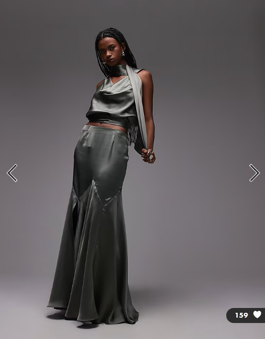 ASOS DESIGN SET satin panel bias maxi skirt and scarf top in khaki SET