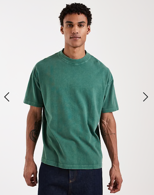 Brave Soul oversized 240gsm acid wash t-shirt in dark green.