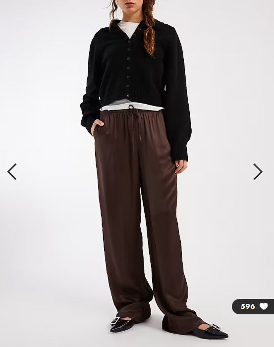 ASOS DESIGN satin wide leg pull on trouser in chocolate