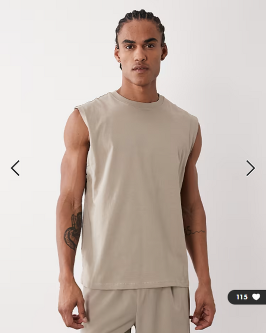 4505 cotton oversized pump training tank with boxing graphic and quick dry finish in greige.