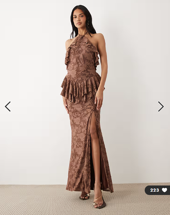 Asos - devore halter maxi dress with frill neckline chocolate