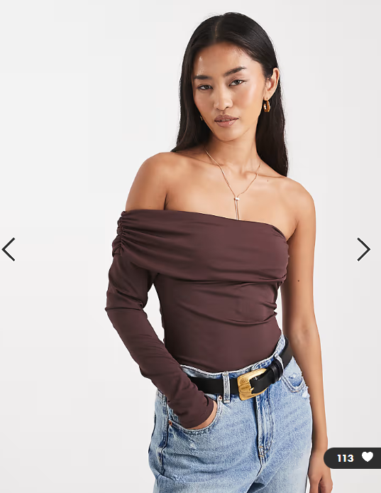 New Look one sleeve ruched bodysuit in brown