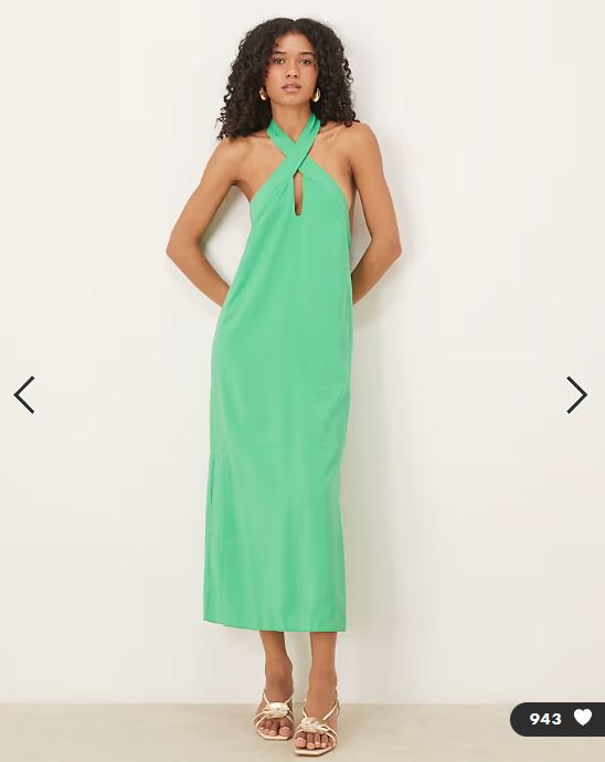 Asos - cross neck column midi dress with side splits in bright green