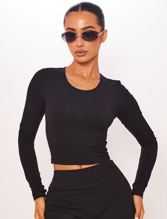 Petite Black Contour Sculpt Long Sleeve Top