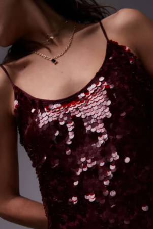 Topshop premium sequin slip maxi dress in oxblood
