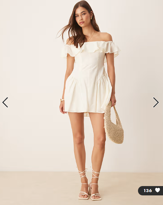 ASOS DESIGN cotton bardot seam detail mini dress in ivory