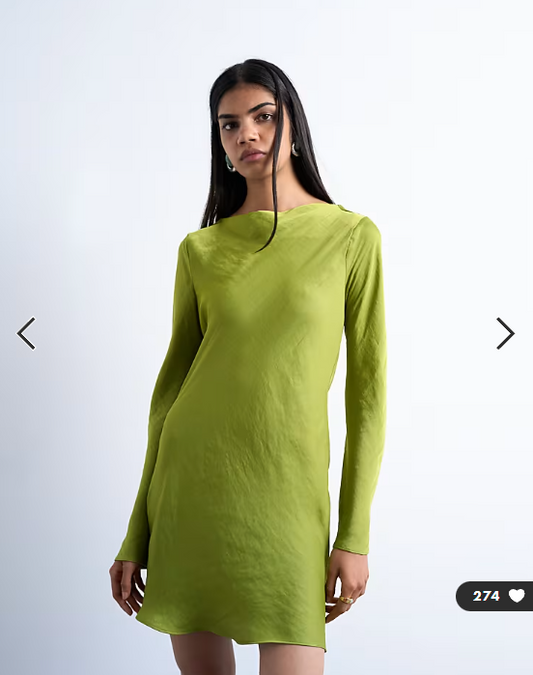 Topshop cowl back long sleeve mini satin in green