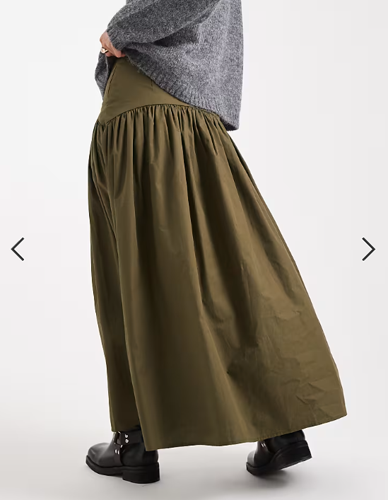 ASOS DESIGN drop waist maxi skirt in khaki