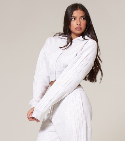 Grey Marl Seam Detail Zip Up Hoodie