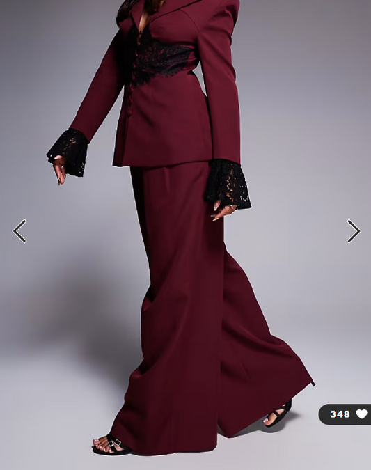 ASOS LUXE co-ord tailored wide leg trouser in burgundy