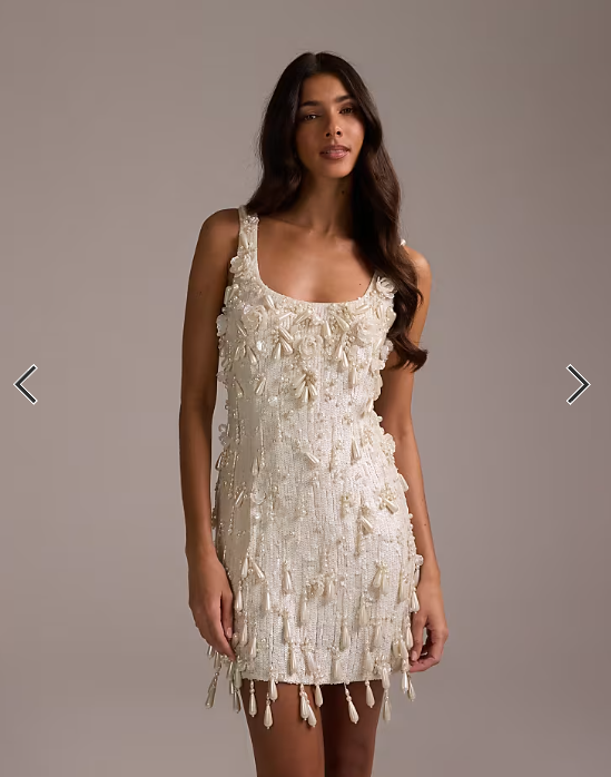 ASOS DESIGN pearl allover embellished mini dress in ivory