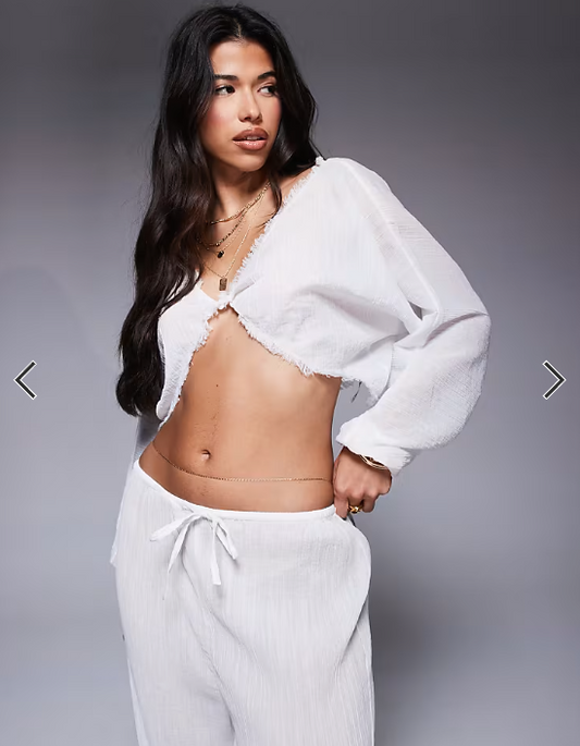 ASOS DESIGN Mira cotton crinkle twist front beach top in white