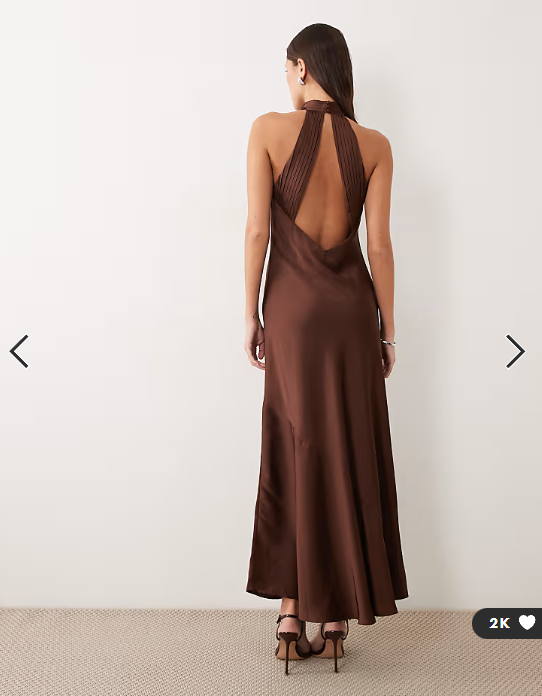 Vila halter neck backless satin maxi dress in chocolate brown