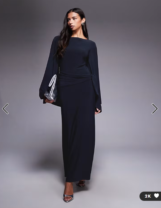 ASOS DESIGN exaggerated batwing cinched waist maxi dress in navy