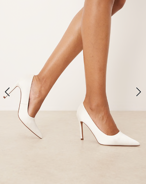 ASOS DESIGN Paphos pointed high heeled court shoes in ivory satin