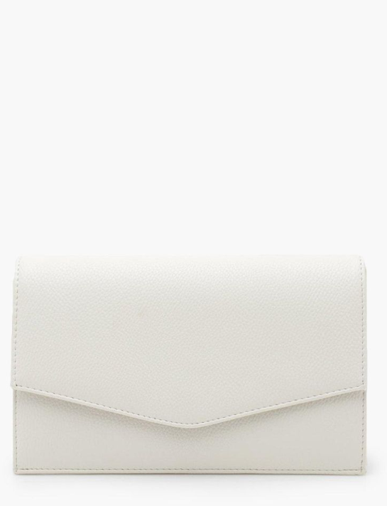 Boohoo Grainy PU Envelope Clutch Bag and Chain - white