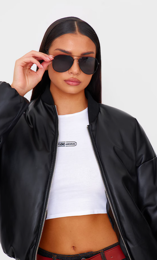 Black Metal Aviator Sunglasses