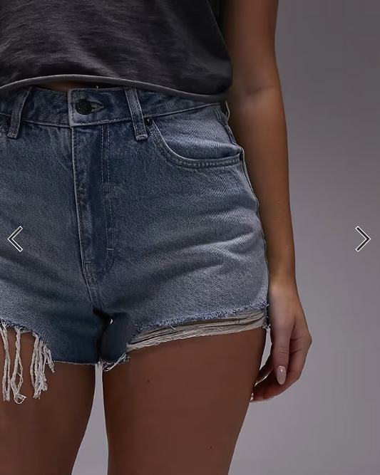 Topshop Hourglass denim a-line Mom Shorts with rip in vintage blue