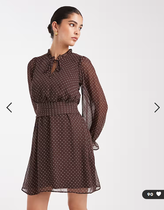 Asos - New Look polka dot chiffon cinched waist mini dress in brown