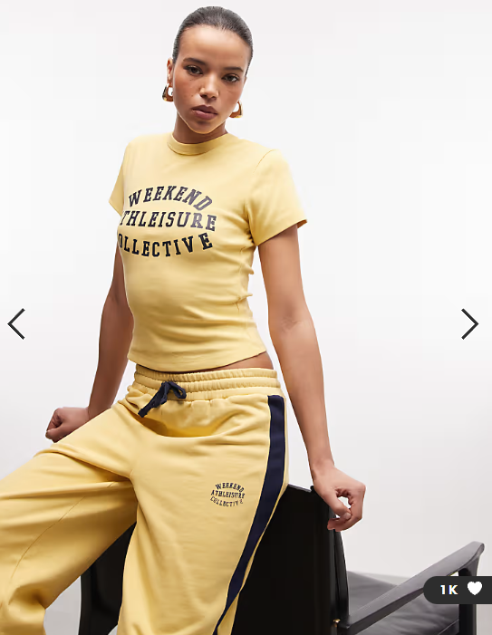 Weekend Collective ribbed baby tee with athleisure graphic in yellow