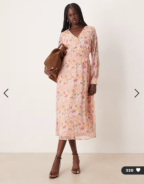 Vila long sleeve v-neck midi dress in soft floral