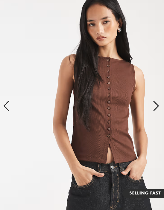 New Look boat neck button through tank top in brown