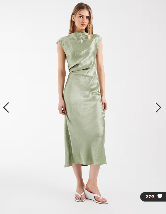 & Other Stories bias cut satin midi dress with drape detail in sage green