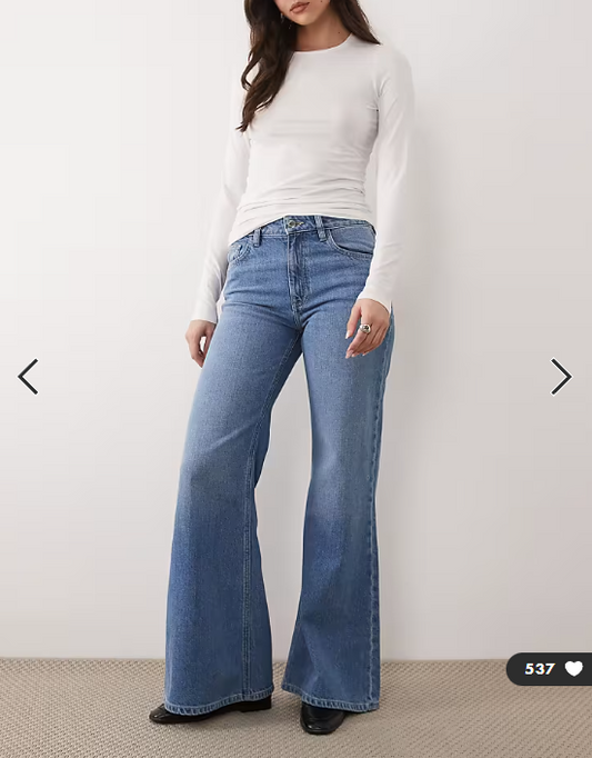 Mango Theita 100% cotton flare jeans in mid blue