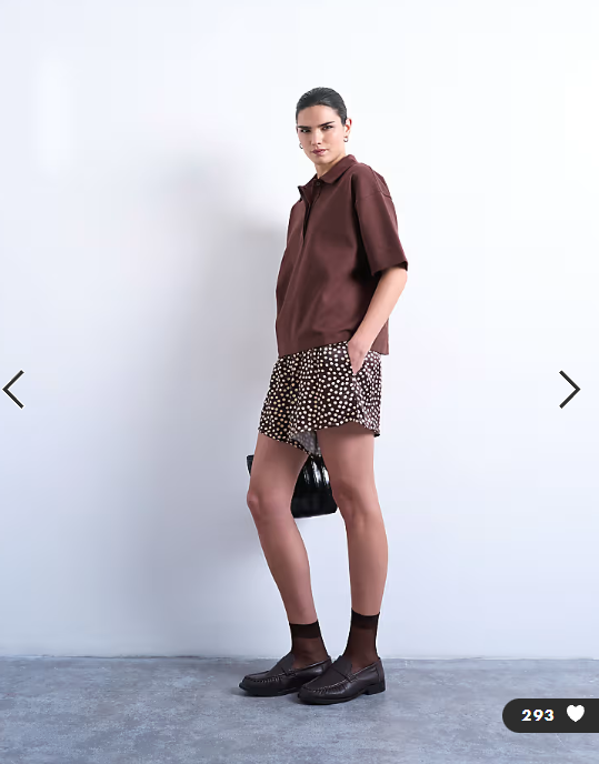 Topshop satin boxer short in brown polka dot