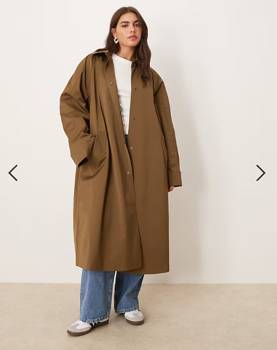 ASOS DESIGN Curve longline trench in khaki