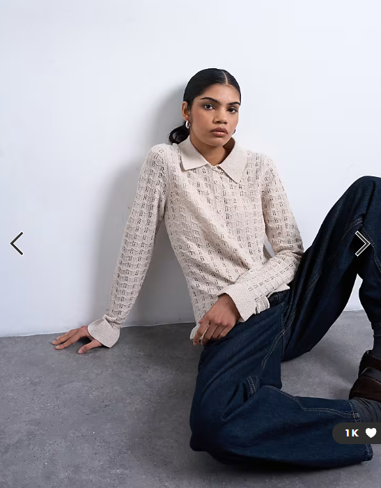 Topshop knitted button through frill top in oat