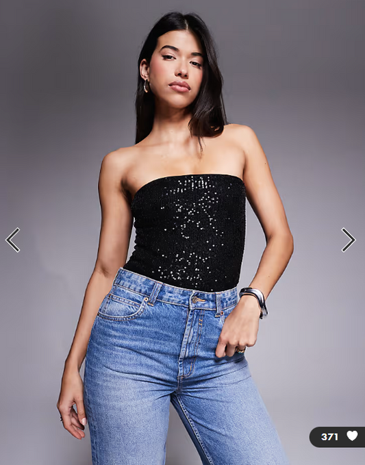 ASOS DESIGN allover sequin bandeau bodysuit in black