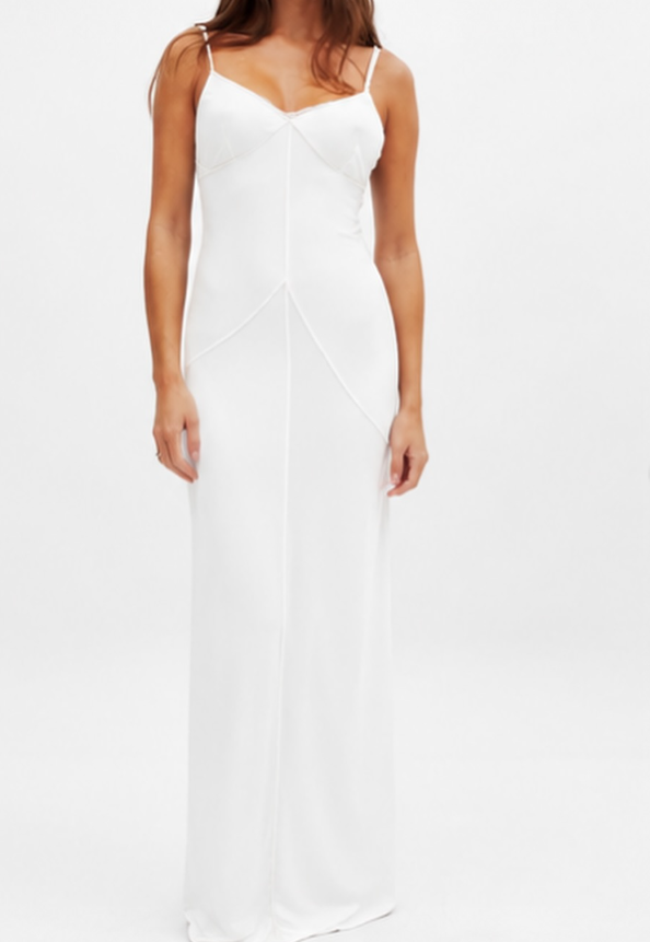 Na-kd Deep back lace detail maxi dress in white