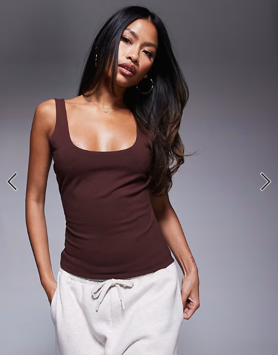 ASOS DESIGN double layer square neck tank top in chocolate