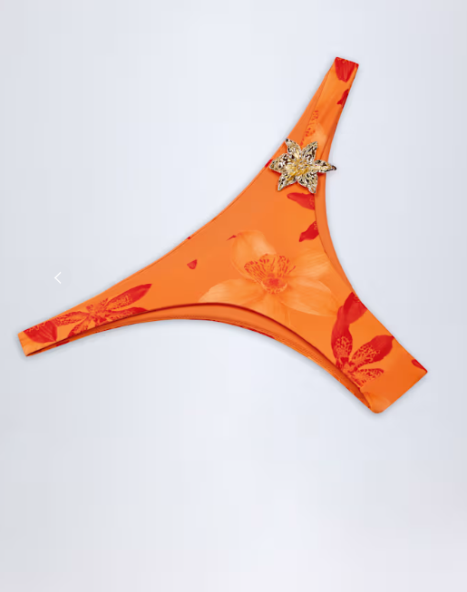Ohpolly Hardware-Detail Cheeky Bikini Bottoms in Orange Orchid Print