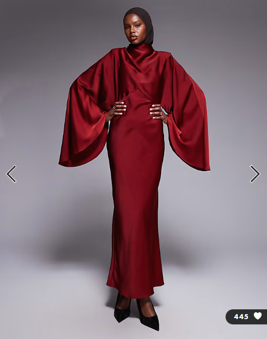 ASOS DESIGN funnel neck satin maxi dress with exaggerated sleeves in red