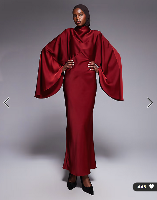 ASOS DESIGN funnel neck satin maxi dress with exaggerated sleeves in red