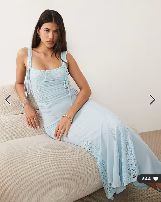 ASOS DESIGN lace mix balconette pencil dress with godet details in baby blue