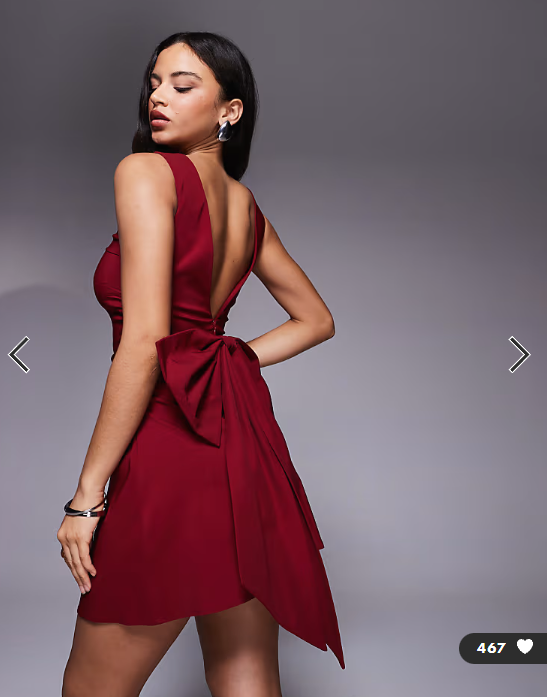 TFNC bengaline structured low back bow detail mini dress in burgundy