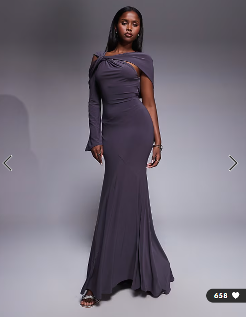 ASOS DESIGN twist detail one sleeve maxi dress in slate gray