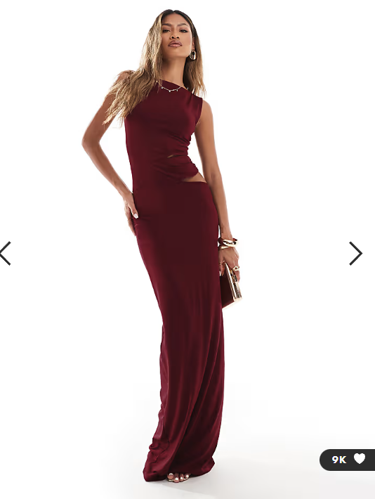 ASOS DESIGN sleeveless cut out waist maxi dress in wine