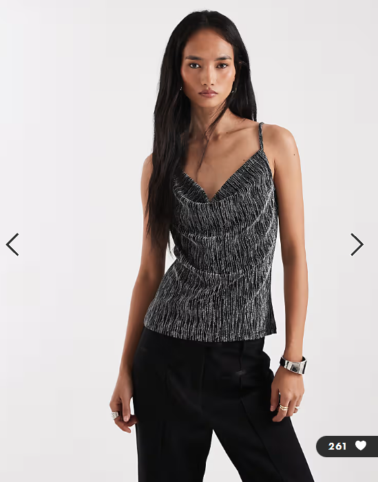 Vero Moda glitter cowl neck slinky cami top in black and silver