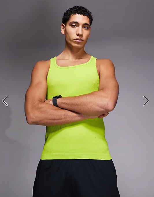 4505 square neck slim fit seamless rib training vest in acid green.